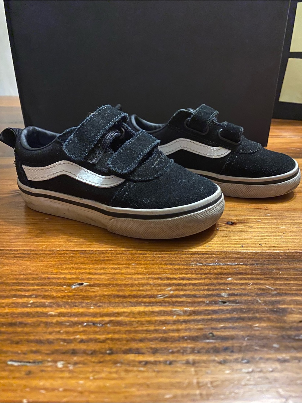 Vans Toddler Black and White Velcro Old Skool Sneakers